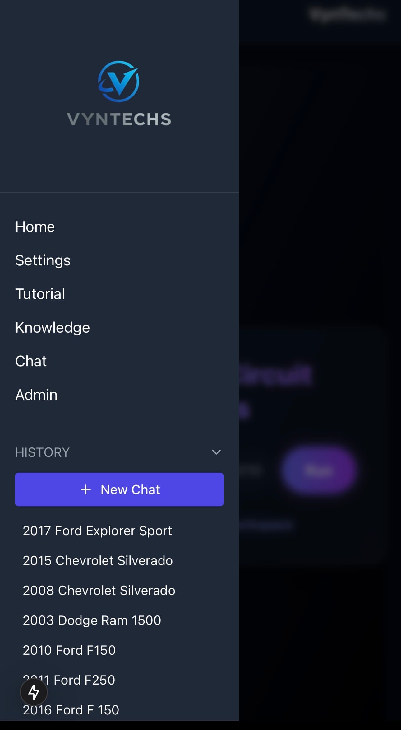 Mobile navigation for quick access to assets and history